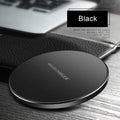Ultra-thin black wireless charging pad measuring 98mm square with 6.5mm profile