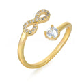 Open geometric initial ring showing a letter on finger, available in gold, rose gold, and silver.