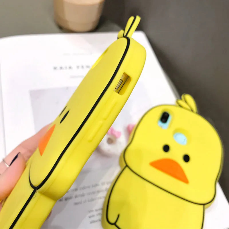 Green silicone iPhone case with cartoon animal design showing waterproof and drop protection features