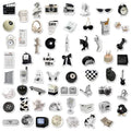 61 black and white PVC waterproof stickers for laptops, phones, luggage, and skateboards.