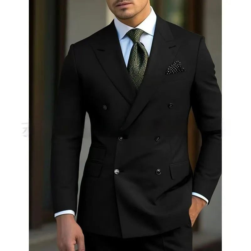 Men's regular fit light business suit set jacket and trousers in chemical fibre blend fabric