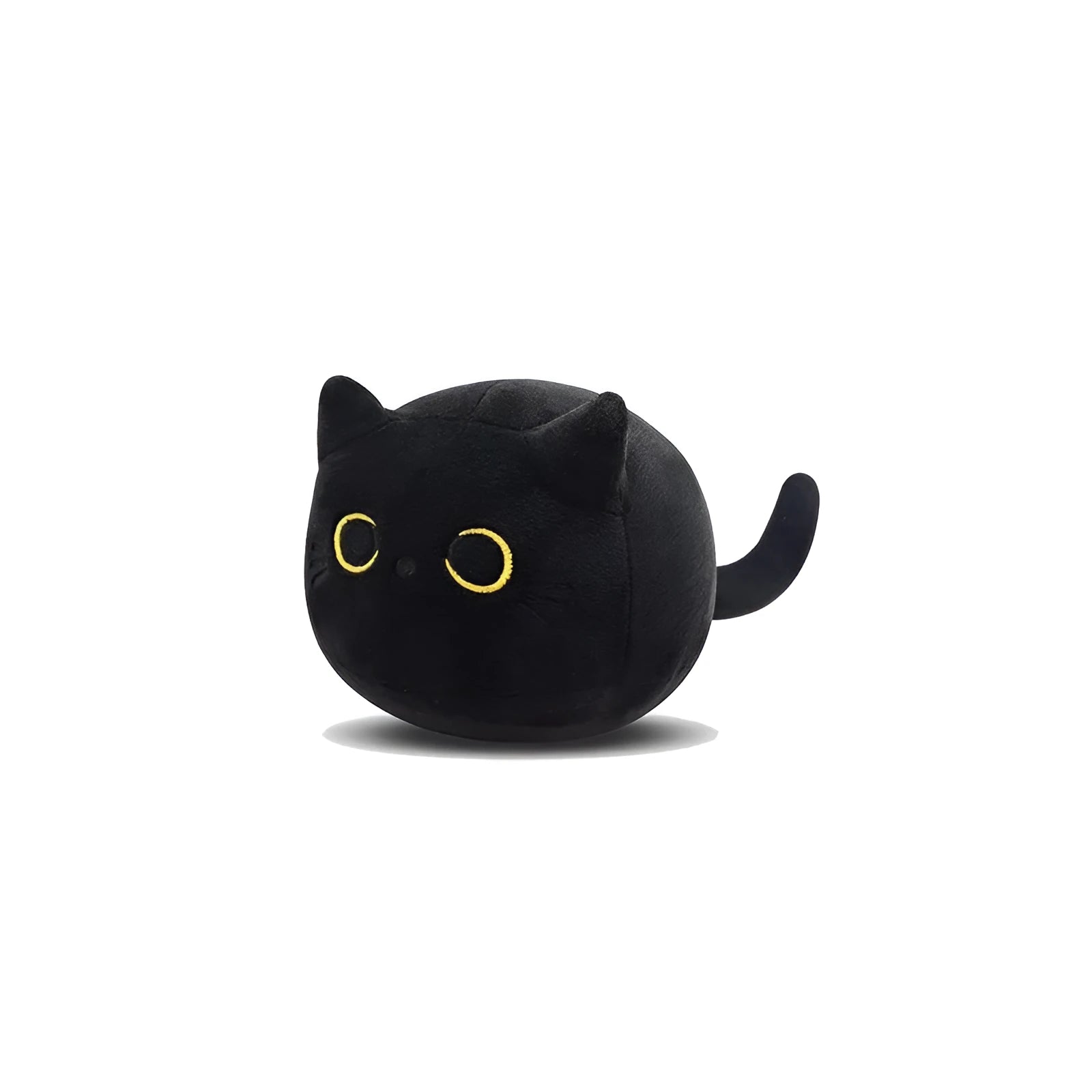 Black cat plush toy with fluffy fur and cushion design for napping