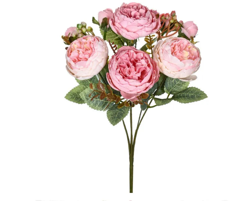 Silk artificial peony flower bouquet in multiple colour options for home decor and weddings
