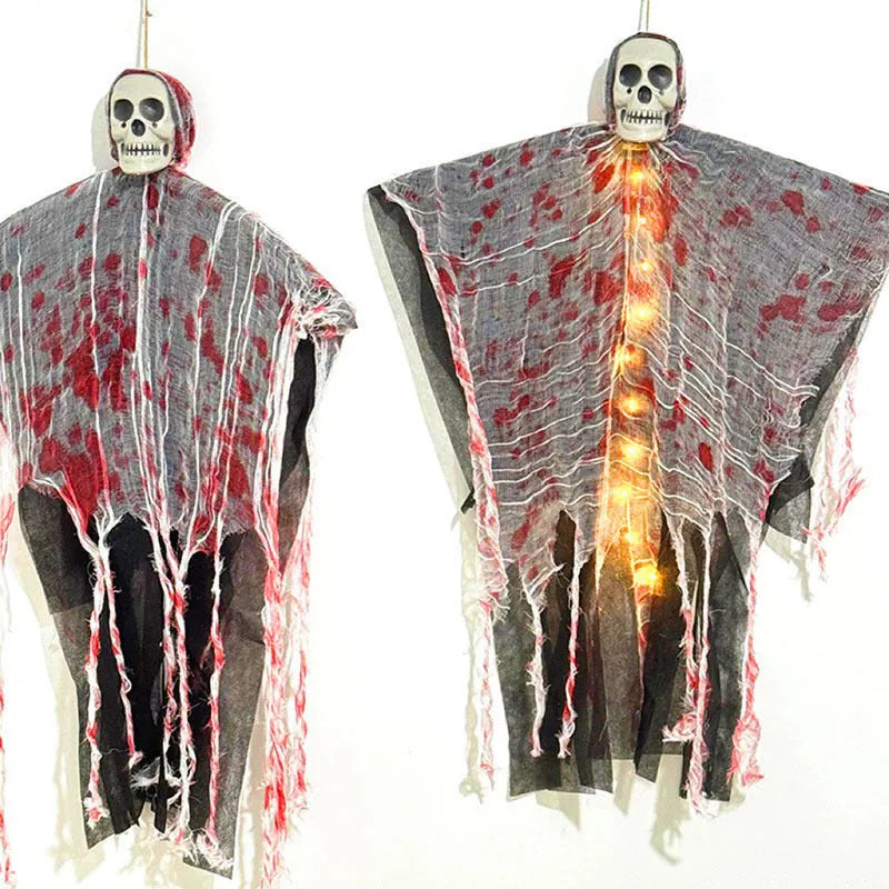 Blood-dyed luminous skull hanging ghost Halloween decoration for outdoor display