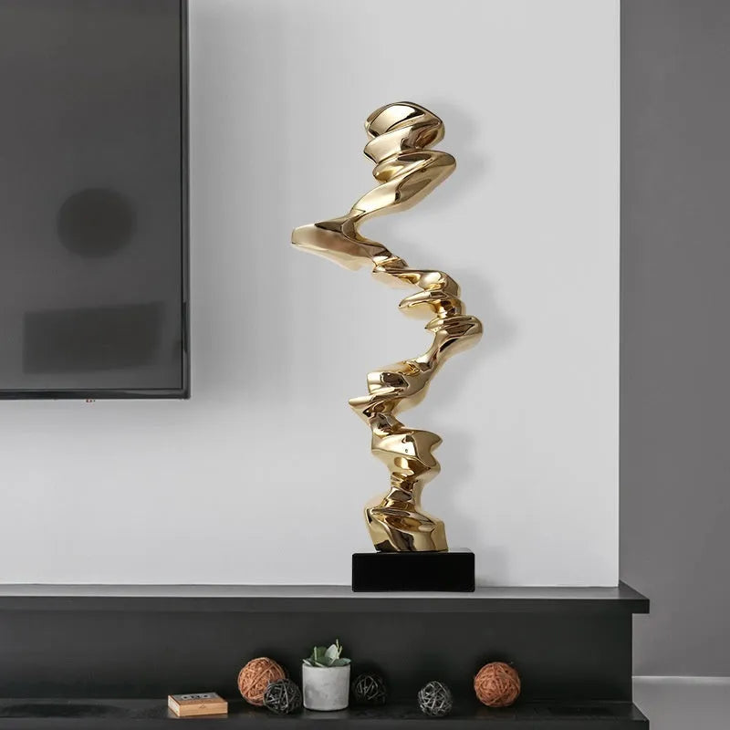 Abstract wall ornament in metallic gold, silver or blue finish for minimalist interior decoration