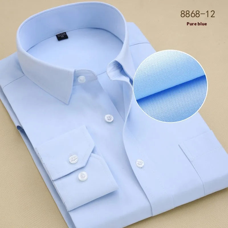 Men's black slim fit cotton business shirt with long sleeves and cardigan collar