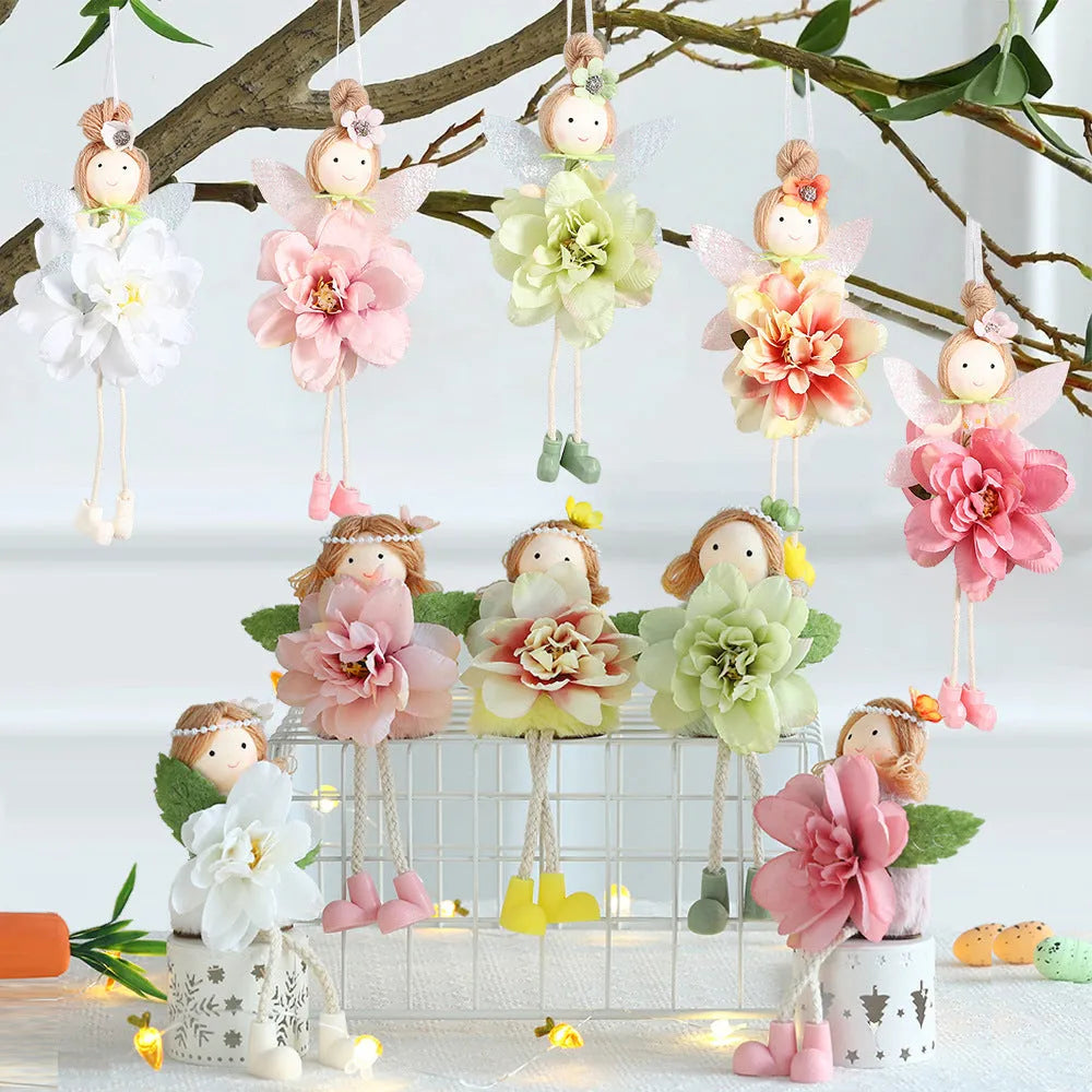 Cloth Easter pendant with cute elf design and flower angel motifs in multiple colour options