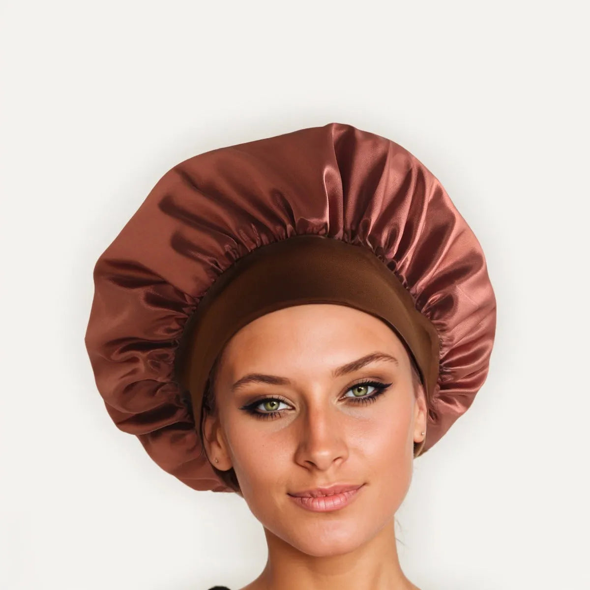 Wide-brimmed high elastic polyester headscarf for women, knitted tie-dye design, flat top crown, breathable sun protection cap