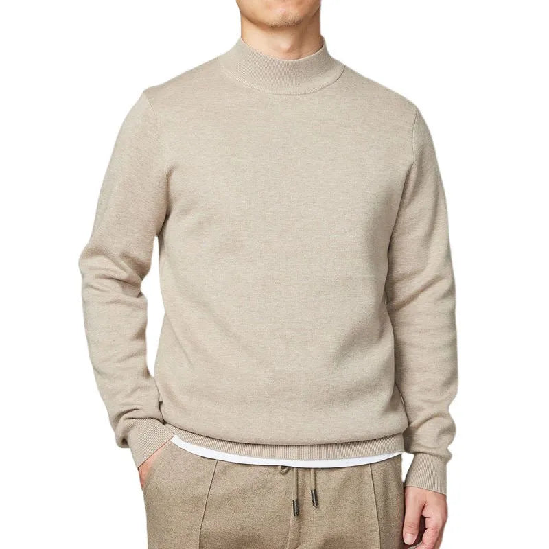 Autumn winter mock neck sweater men's undershirt loose fit Vinylon camel colour long sleeve