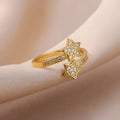 Gold cold style zircon star open-end ring and bracelet set for women on copper
