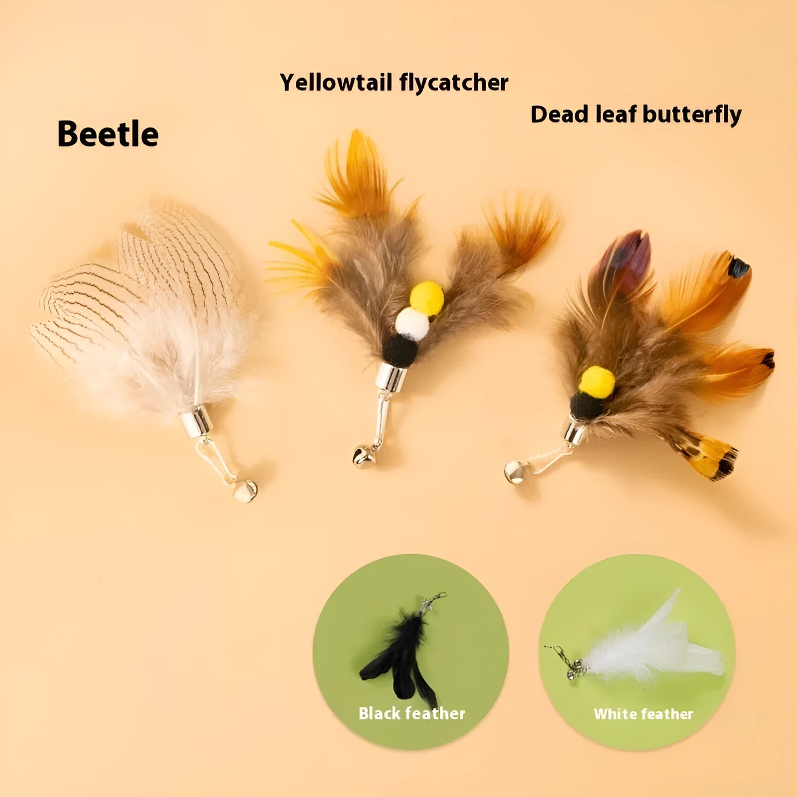 Three steel wire cat toy replacement heads with different flying insect designs