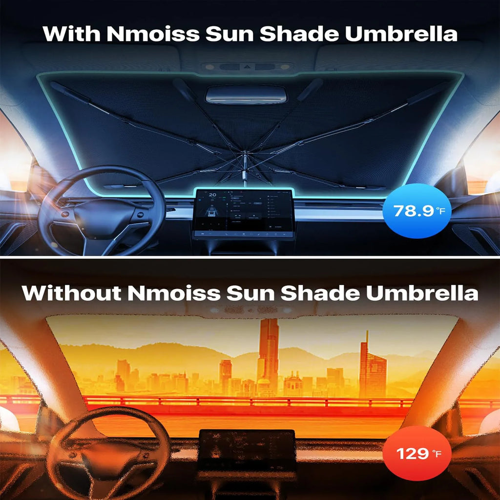 Silver windshield sun shade umbrella with spring structure edge for car interior sun protection