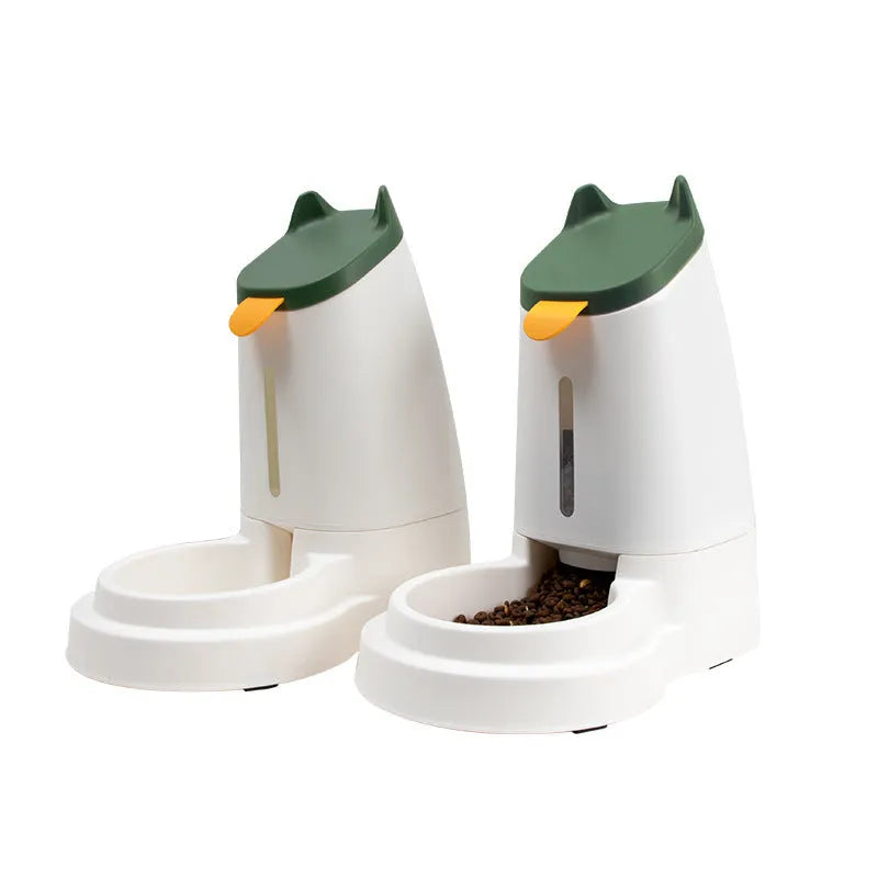 Large capacity plastic automatic pet feeder with water dispenser in grey black for cats and dogs home use