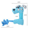 Blue corn kernel TPR dog squeaky toy with cotton rope tail on white background