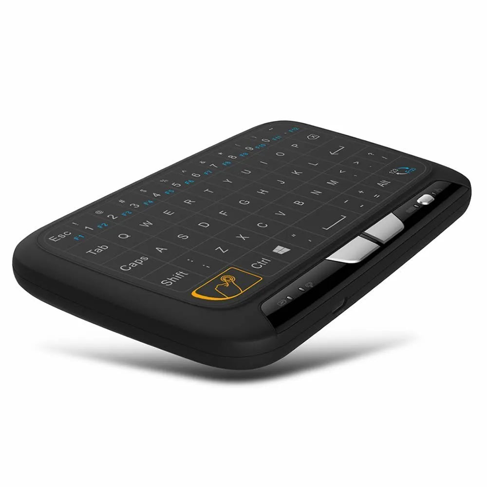Mini H18 black wireless keyboard with 5.3 inch touchpad and QWERTY layout