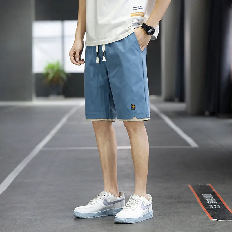 Korean style loose straight fit casual beach shorts in green colour