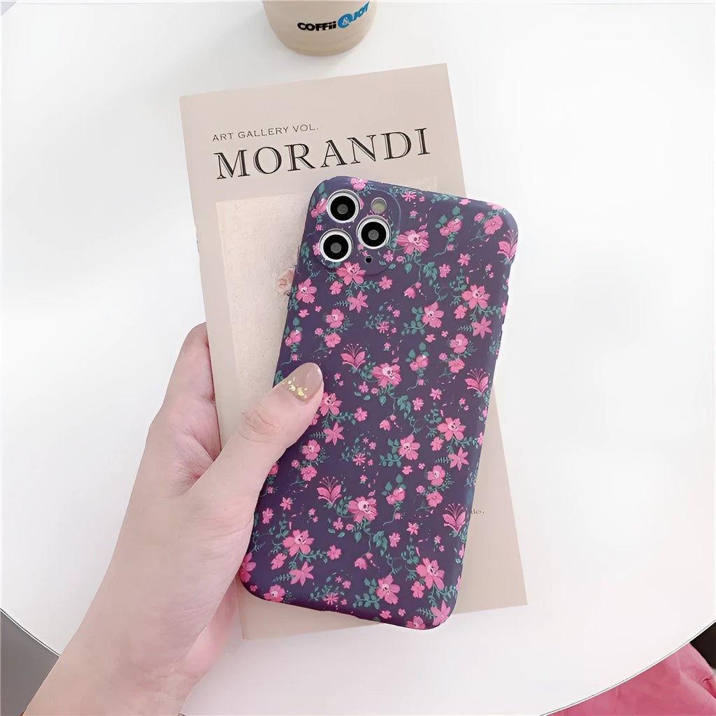 Back cover phone case with broken flowers design in navy blue for iPhone