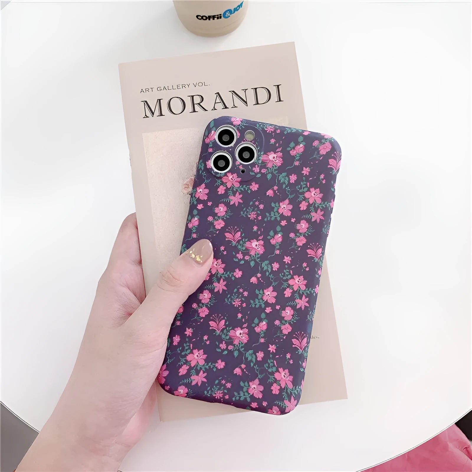 Back cover phone case with broken flowers design in navy blue for iPhone