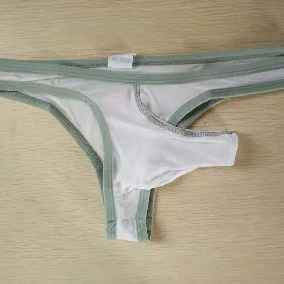 Men's ice silk nylon briefs in elephant nose style, shown in multiple colours.