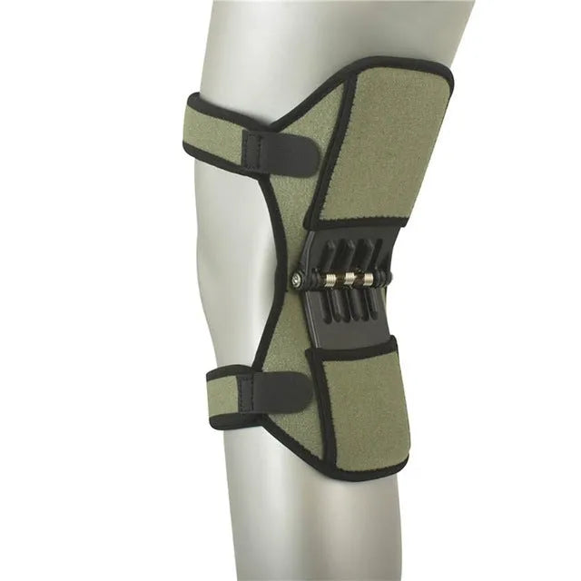 Adjustable spring knee brace patella booster in black colour with breathable fabric and venting holes