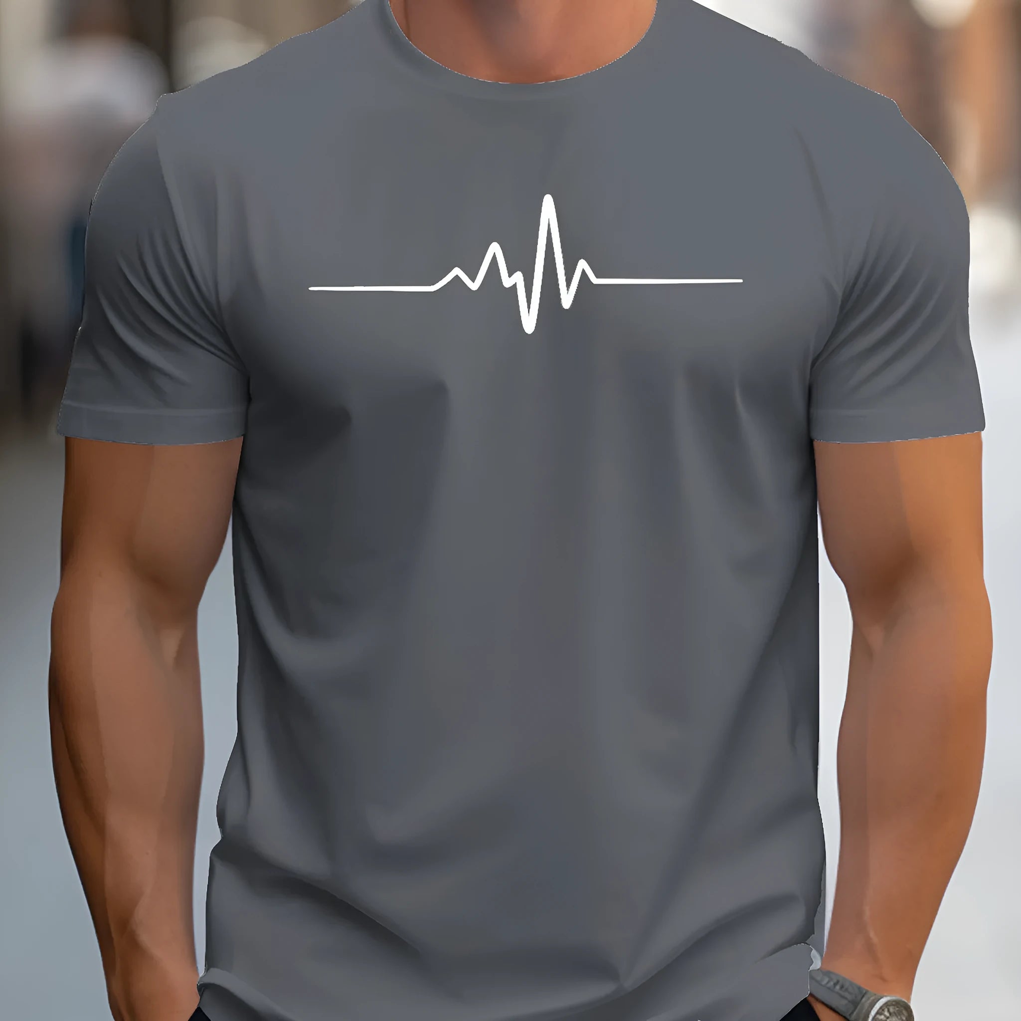 Men's loose fit 3D printed sports T-shirt in polyester blend fabric for summer casual wear