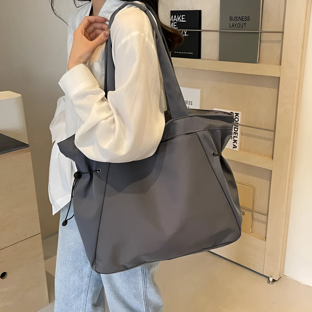 Soft Oxford cloth folding shoulder tote bag in street style colours including black, brown and grey