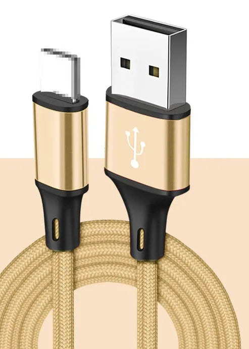 2m mobile phone data cable in multiple colours with USB and TYPE-C connectors