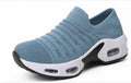 Plus size fly-knit socks shoes with mesh upper and low heel in dark blue colour