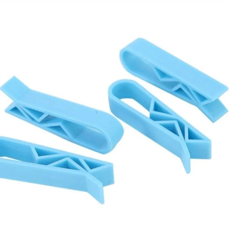 White PP plastic side-fixed clip for holding a bin bag on a trash can rim.