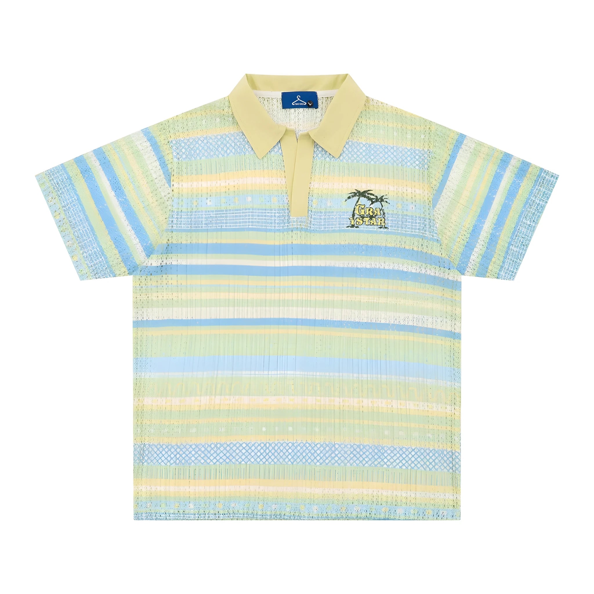 Men's loose fit printed short sleeve shirt in yellow or blue with Asian sizing