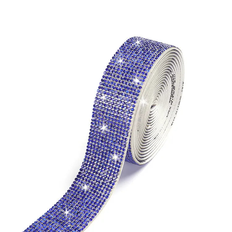 Self-adhesive glass water drill strip in white AB colour with electroplated finish for clothing decoration