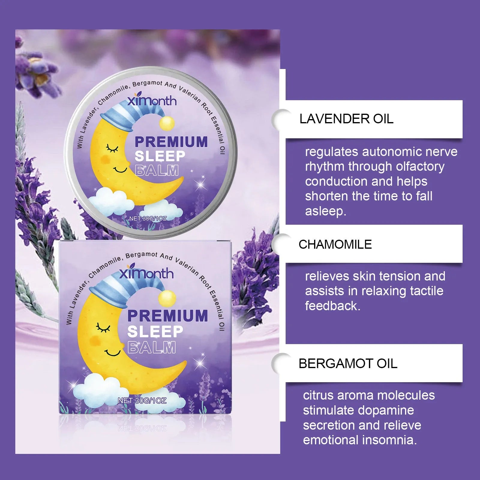 Sleep Goodnight Cream 30g jar with lavender and chamomile for night-time use.