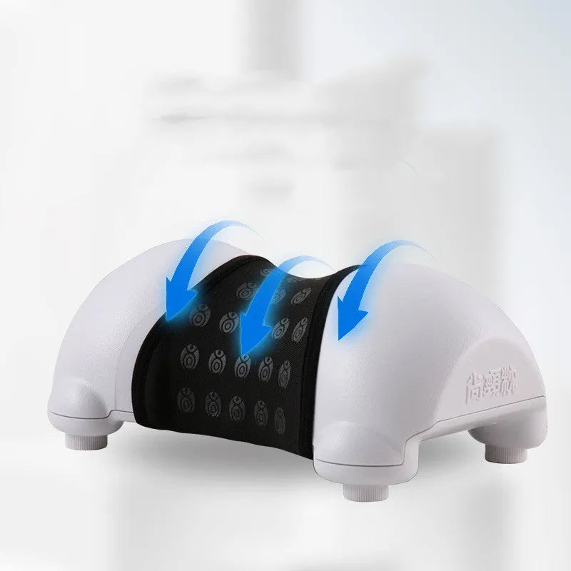 Cervical health neck pillow in black ABS plastic, 24x14.5x10cm, on a plain background