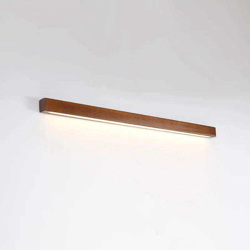 Walnut colour wood and acrylic LED strip wall lamp in modern minimalist design