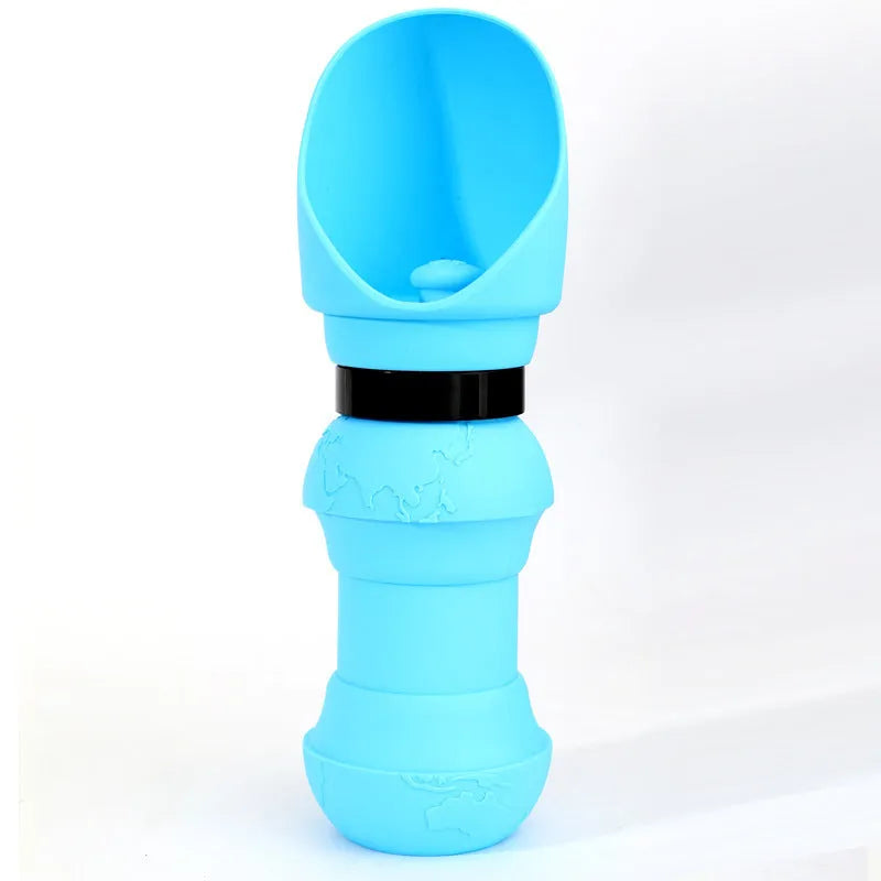 A folded flat and an unfolded pink silicone pet water bowl showing its collapsible design for portable use.