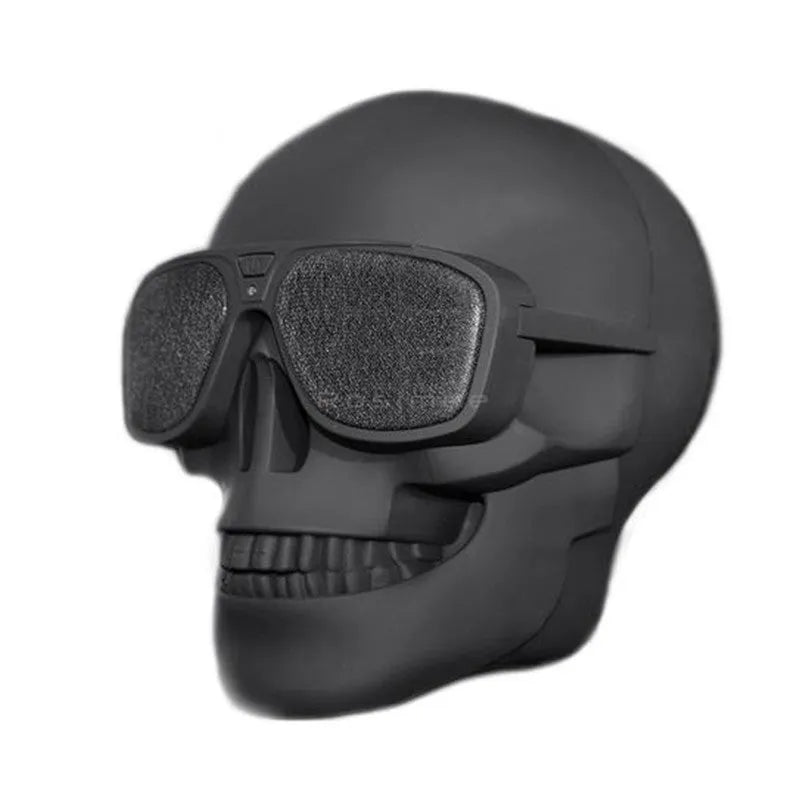 Skull-shaped wireless Bluetooth speaker with 10-hour battery in black, blue, gold, matte black, rose gold, or silver colours