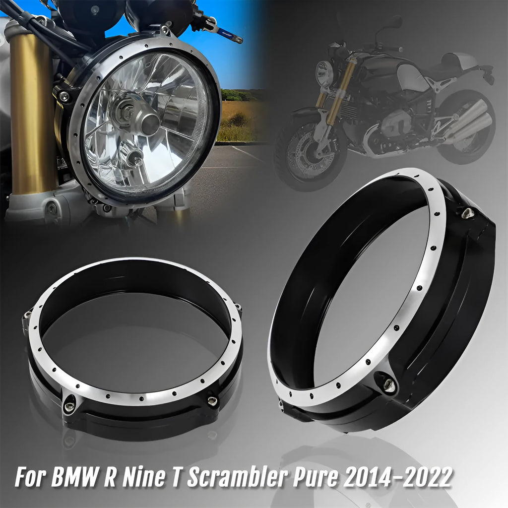 Black CNC aluminium headlight guard grille for BMW R nineT Scrambler motorcycle