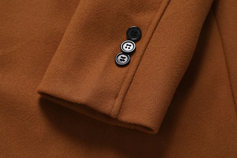 Khaki solid-colour form-fitting woolen coat for men autumn wear