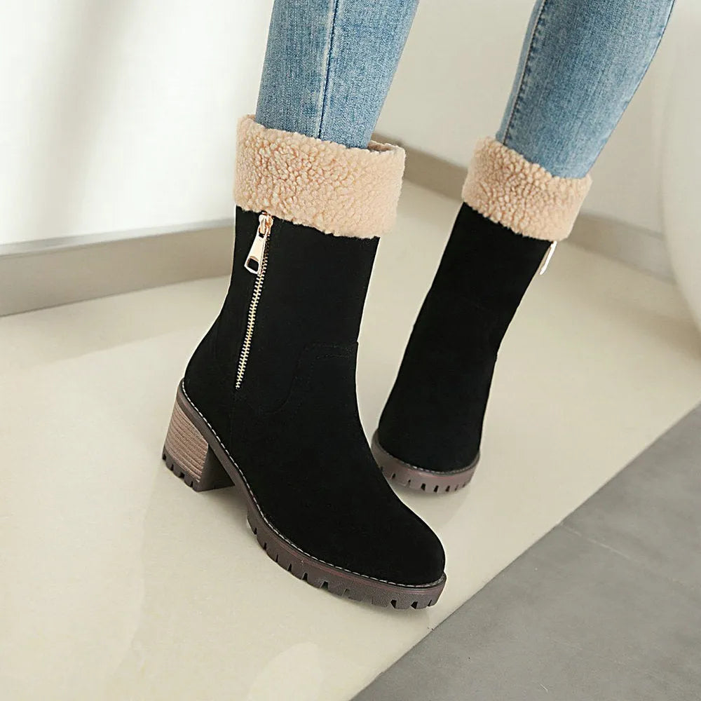 Snow boots with short plush lining in black, grey, green, or orange colours