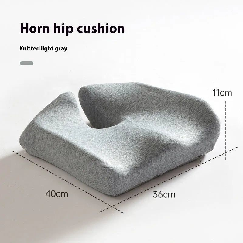 Memory foam office chair cushion measuring 36x40x11cm in dark grey with solid colour polyester cover.