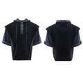 Men's black and grey polyester tracksuit with hooded jacket featuring three-dimensional stitching design