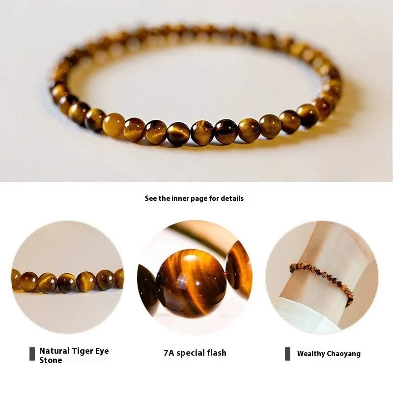 Tigereye stone bracelet with geometric design and spherical beads in New Chinese style