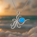 Silver Hawaiian style octopus opal necklace with geometric pendant on box chain