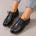 Black women's work shoes with thick chunky heel and professional PU leather upper