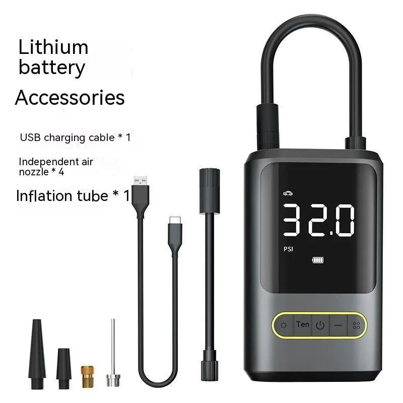 Handheld wireless digital display air pump with LED light and digital screen for car and bicycle tyres
