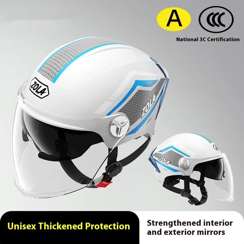 Universal 3C motorcycle half helmet with double mirror visor in light brown colour