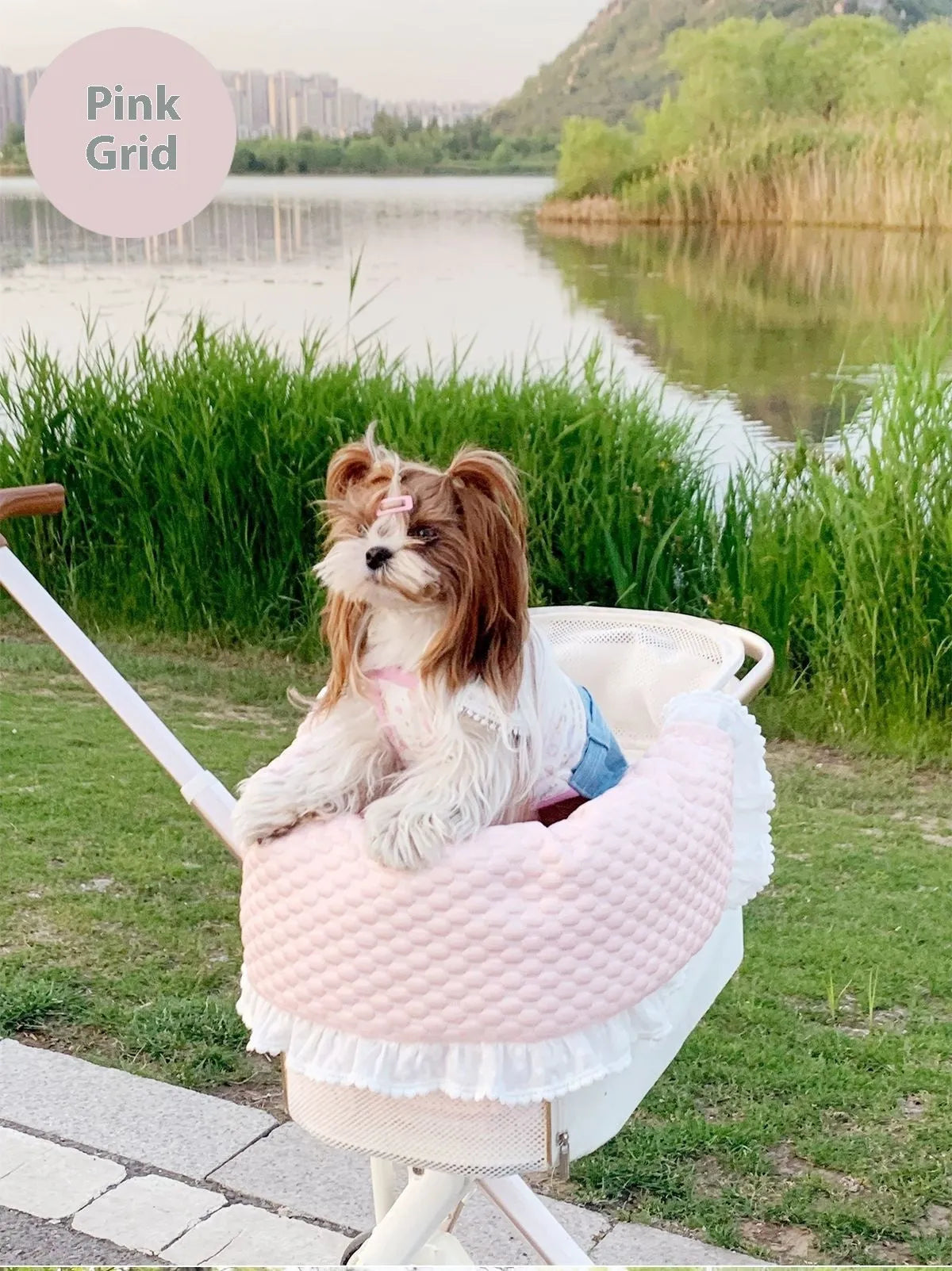 Pet stroller three-piece set showing removable cotton towel, cushion and pillow for cats and dogs
