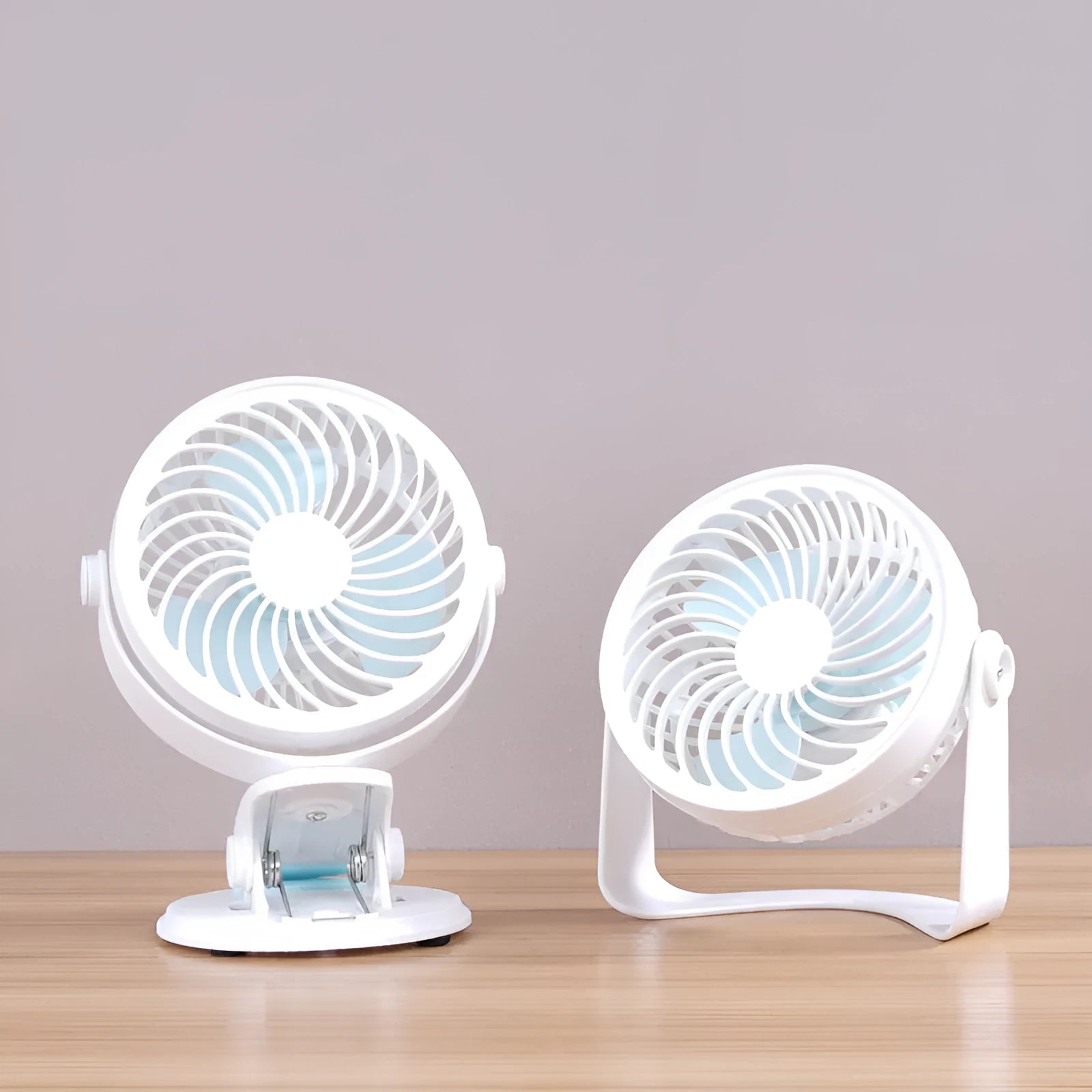 USB quiet desk fan with clip or floor stand options measuring 19×15×10cm