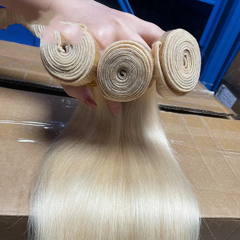 Gold human hair bone straight wig exotic style for ladies 10 to 32 inches long hair