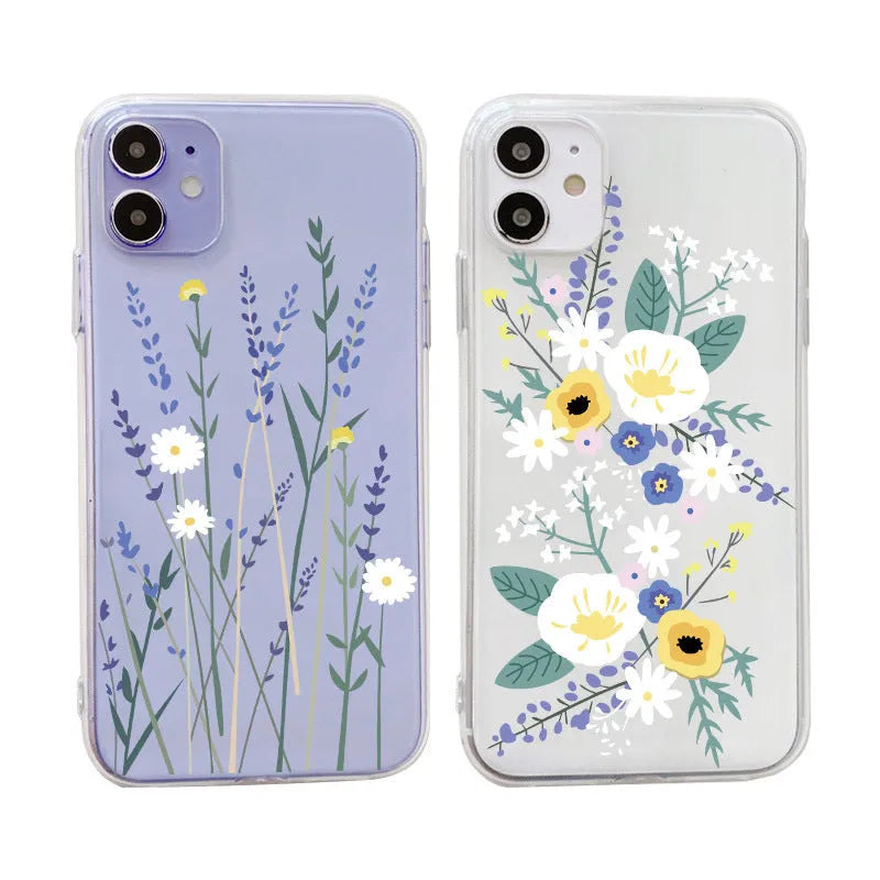 Transparent TPU phone case with daisy flower vertical graffiti design for iPhone XS Max